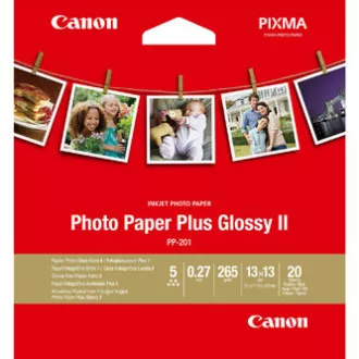 Canon Photo Paper Plus Glossy II, PP-201, foto papír, lesklý, 2311B060, bílý, 13x13cm, 5x5", 265 g/m2, 20 ks, inkoustový