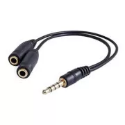 Audio redukce, Jack (3.5mm) samec 4-pólový - 2x Jack (3.5mm) samice, 0.2 m, stereo, černá, Logo