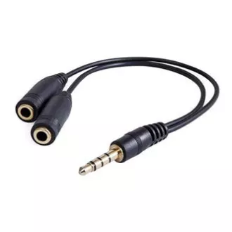 Audio redukce, Jack (3.5mm) samec 4-pólový - 2x Jack (3.5mm) samice, 0.2 m, stereo, černá, Logo
