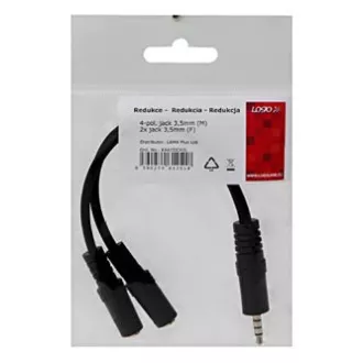 Audio redukce, Jack (3.5mm) samec 4-pólový - 2x Jack (3.5mm) samice, 0.2 m, stereo, černá, Logo