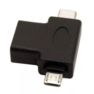 USB redukce, (2.0), USB A samice - microUSB samec + USB C samec, černá, plastic bag OTG