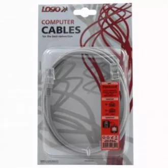 Síťový LAN kabel UTP patchcord, Cat.5e, RJ45 samec - RJ45 samec, 2 m, nestíněný, šedý, Logo blistr