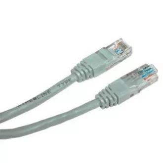 Síťový LAN kabel UTP patchcord, Cat.5e, RJ45 samec - RJ45 samec, 10 m, nestíněný, šedý, Logo blistr