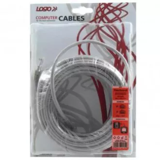 Síťový LAN kabel UTP patchcord, Cat.5e, RJ45 samec - RJ45 samec, 15 m, nestíněný, šedý, Logo blistr