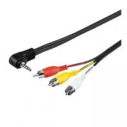 Audio/Video kabel Jack (3.5mm) samec - 3x CINCH samec, 1.5m, 4-pólovy jack 90&deg;, černý, Logo blistr