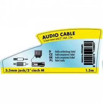 Audio kabel Jack (3.5mm) samec - 2x CINCH samec, 1.5m, černá, Logo