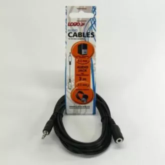 Prodlužovací audio kabel Jack (3.5mm) samec - Jack (3.5mm) samice, 3m, černá, Logo