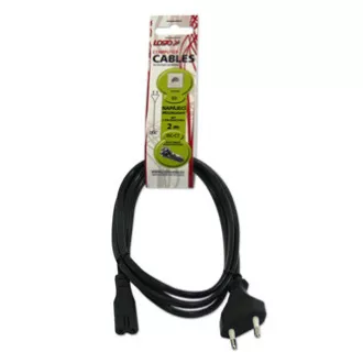 Síťový kabel 230V napájecí, CEE7/16 (eurozástrčka) - C7, 2m, VDE approved, černý, Logo, 2-pinová koncovka, DOPRODEJ