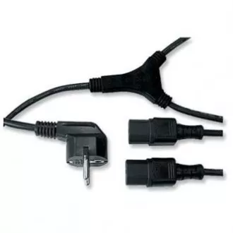 Síťový kabel 230V napájecí, CEE7 (vidlice) - C13 2x, 2m, VDE approved, černý, Logo, rozdvojka, DOPRODEJ