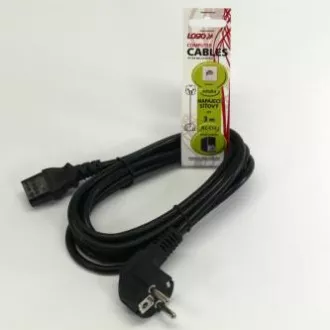 Síťový kabel 230V napájecí, CEE7 (vidlice) - C13, 3m, VDE approved, černý, Logo