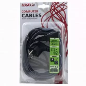 Síťový kabel 230V napájecí, CEE7 (vidlice) - C13, 3m, VDE approved, černý, Logo