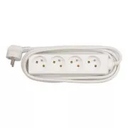 Síťový kabel 230V prodlužovací, CEE7 (vidlice) - zásuvka 4x, 3m, VDE approved, bílý