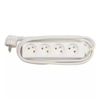 Síťový kabel 230V prodlužovací, CEE7 (vidlice) - zásuvka 4x, 3m, VDE approved, bílý