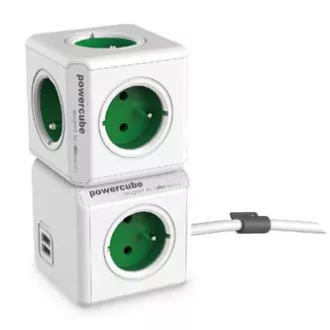 Síťový kabel 230V prodlužovací, CEE7 (vidlice) - POWERCUBE, 3m, EXTENDED USB, šedý, POWERCUBE, 4 zásuvky, dětské pojistky