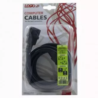 Síťový kabel 230V prodlužovací, C13 - C14, 3m, VDE approved, černý, Logo, blistr