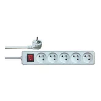 Síťový kabel 230V prodlužovací, CEE7 (vidlice) - zásuvka 5x, 5m, VDE approved, bílý, s vypínačem