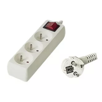 Síťový kabel 230V prodlužovací, CEE7 (vidlice) - zásuvka 3x, 7m, bílá, s vypínačem