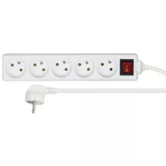 Síťový kabel 230V prodlužovací, CEE7 (vidlice) - zásuvka 5x, 10m, VDE approved, bílá, s vypínačem
