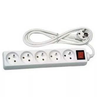 Síťový kabel 230V prodlužovací, CEE7 (vidlice) - zásuvka 5x, 10m, VDE approved, bílá, s vypínačem