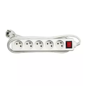 Síťový kabel 230V prodlužovací, CEE7 (vidlice) - zásuvka 5x, 10m, VDE approved, bílá, s vypínačem