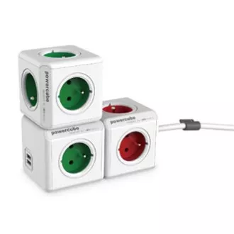 Rozbočovací zásuvka 240V, CEE7 (vidlice) - POWERCUBE, 0.1m, ORIGINAL USB, zelená, POWERCUBE, 4 zásuvky, 2xUSB porty