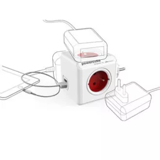 Rozbočovací zásuvka 240V, CEE7 (vidlice) - POWERCUBE, 0.1m, ORIGINAL USB, červená, POWERCUBE, 4 zásuvky, 2xUSB porty Rozbočovací zásuvka 240V, CEE7 (vidlice) - POWERCUBE, 0.1m, ORIGINAL USB, červená, POWERCUBE, 4 zásuvky, 2xUSB porty