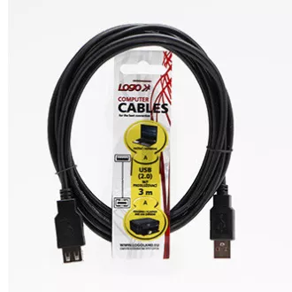 Logo USB prodlužka (2.0), USB A samec - USB A samice, 3m, černá