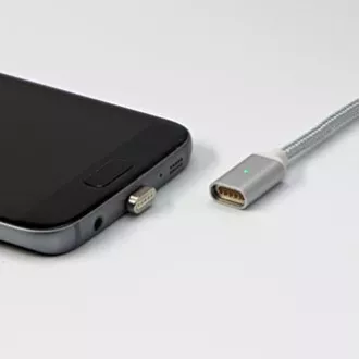 USB kabel s koncovkami (2.0), USB A samec - microUSB samec + Apple Lightning samec + USB C sam, 1m, kulatý, opletený, stříbrný, ma
