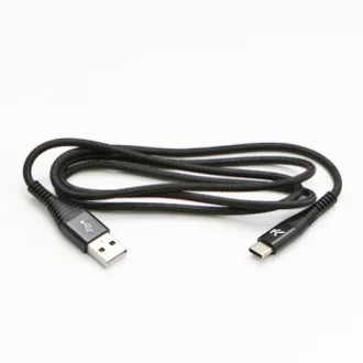 Logo USB kabel (2.0), USB A samec - USB C samec, 1m, 480 Mb/s, 5V/3A, černý, box, nylonové opletení, hliníkový kryt konektoru