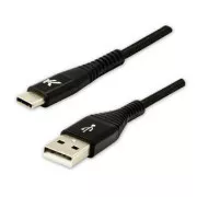 Logo USB kabel (2.0), USB A samec - USB C samec, 2m, 480 Mb/s, 5V/3A, černý, box, nylonové opletení, hliníkový kryt konektoru