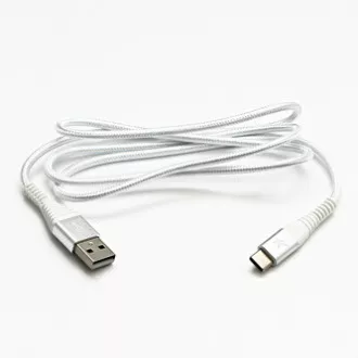 Logo USB kabel (2.0), USB A samec - USB C samec, 2m, 480 Mb/s, 5V/3A, bílý, box, nylonové opletení, hliníkový kryt konektoru
