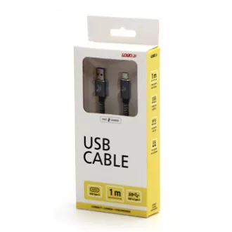 Logo USB kabel (3.2 gen 1), USB A samec - USB C samec, 1m, 5 Gb/s, 5V/3A, šedý, box, kovové opletení, hliníkový kryt konektoru