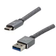 Logo USB kabel (3.2 gen 1), USB A samec - USB C samec, 2m, 5 Gb/s, 5V/2A, šedý, box, kovové opletení, hliníkový kryt konektoru