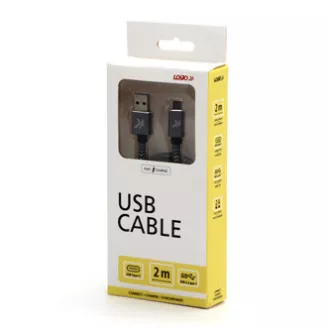 Logo USB kabel (3.2 gen 1), USB A samec - USB C samec, 2m, 5 Gb/s, 5V/2A, šedý, box, kovové opletení, hliníkový kryt konektoru