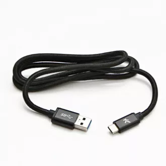 Logo USB kabel (3.2 gen 1), USB A samec - USB C samec, 1m, 5 Gb/s, 5V/3A, černý, box, nylonové opletení, hliníkový kryt konektoru