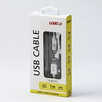 Logo USB kabel (3.2 gen 1), USB A samec - USB C samec, 1m, 5 Gb/s, 5V/3A, bílý, box, nylonové opletení, hliníkový kryt konektoru Logo USB kabel (3.2 gen 1), USB A samec - USB C samec, 1m, 5 Gb/s, 5V/3A, bílý, box, nylonové opletení, hliníkový kryt konektoru