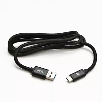 Logo USB kabel (3.2 gen 1), USB A samec - USB C samec, 2m, 5 Gb/s, 5V/3A, černý, box, nylonové opletení, hliníkový kryt konektoru