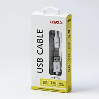 Logo USB kabel (3.2 gen 1), USB A samec - USB C samec, 2m, 5 Gb/s, 5V/3A, bílý, box, nylonové opletení, hliníkový kryt konektoru