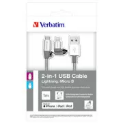 Verbatim USB kabel (2.0), USB A samec - microUSB samec + Apple Lightning samec, 1m, stříbrný, box, 48869, 2 in 1 - nastavitelná ko