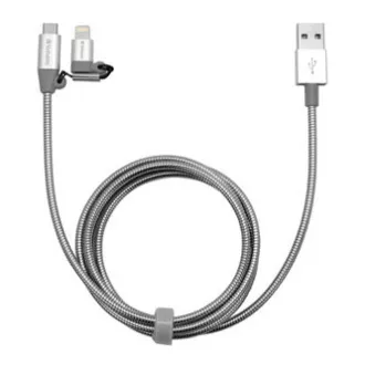 Verbatim USB kabel (2.0), USB A samec - microUSB samec + Apple Lightning samec, 1m, stříbrný, box, 48869, 2 in 1 - nastavitelná ko
