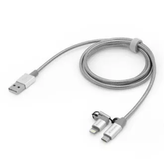 Verbatim USB kabel (2.0), USB A samec - microUSB samec + Apple Lightning samec, 1m, stříbrný, box, 48869, 2 in 1 - nastavitelná ko