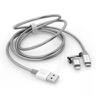 Verbatim USB kabel (2.0), USB A samec - microUSB samec + Apple Lightning samec, 1m, stříbrný, box, 48869, 2 in 1 - nastavitelná ko