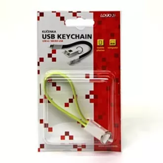 Logo USB kabel (2.0), USB A samec - microUSB samec, 0.2m, světle zelená, blistr, klíčenka