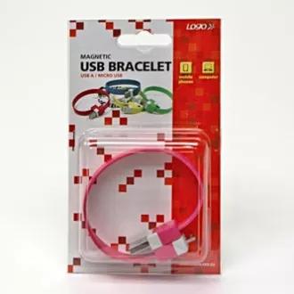 Logo USB kabel (2.0), USB A samec - microUSB samec, 0.25m, růžový, blistr, náramek, DOPRODEJ