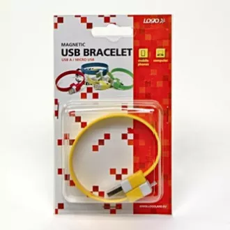 Logo USB kabel (2.0), USB A samec - microUSB samec, 0.25m, žlutý, blistr, náramek, DOPRODEJ