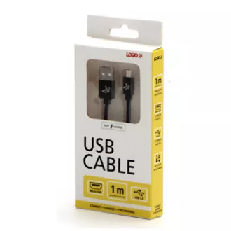 Logo USB kabel (2.0), USB A samec - microUSB samec, 1m, 480 Mb/s, 5V/2A, černý, box, nylonové opletení, hliníkový kryt konektoru Logo USB kabel (2.0), USB A samec - microUSB samec, 1m, 480 Mb/s, 5V/2A, černý, box, nylonové opletení, hliníkový kryt konektoru