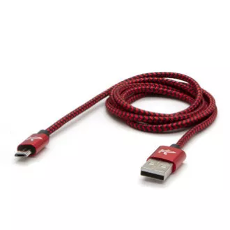 Logo USB kabel (2.0), USB A samec - microUSB samec, 1m, 480 Mb/s, 5V/2A, červený, box, nylonové opletení, hliníkový kryt konektoru