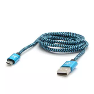 Logo USB kabel (2.0), USB A samec - microUSB samec, 2m, 480 Mb/s, 5V/1A, modrý, box, nylonové opletení, hliníkový kryt konektoru