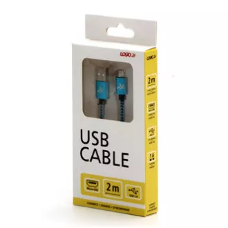 Logo USB kabel (2.0), USB A samec - microUSB samec, 2m, 480 Mb/s, 5V/1A, modrý, box, nylonové opletení, hliníkový kryt konektoru