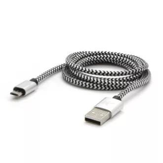 Logo USB kabel (2.0), USB A samec - microUSB samec, 2m, 480 Mb/s, 5V/1A, stříbrný, box, nylonové opletení, hliníkový kryt konektor